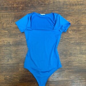 Blue square neck bodysuit
